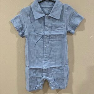 Light Blue Button-Up Baby Romper